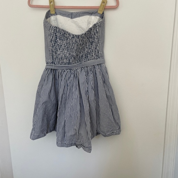 Hollister Blue White Strapless Bow Dress L | Nautical Stripe Cotton Fit & Flare - Picture 3 of 6